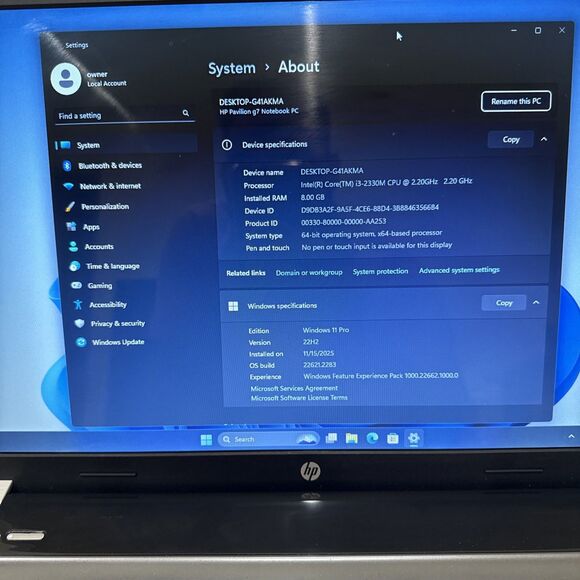 HP Pavilion G7-1260US Intel i3-2330M 2.2GHz 8 GB 128GB SSD Win 11 Pro Laptop - Picture 3 of 11